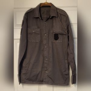 Fox Racing "Created to Destroy" Gray Button Down Shirt With Patches Size…